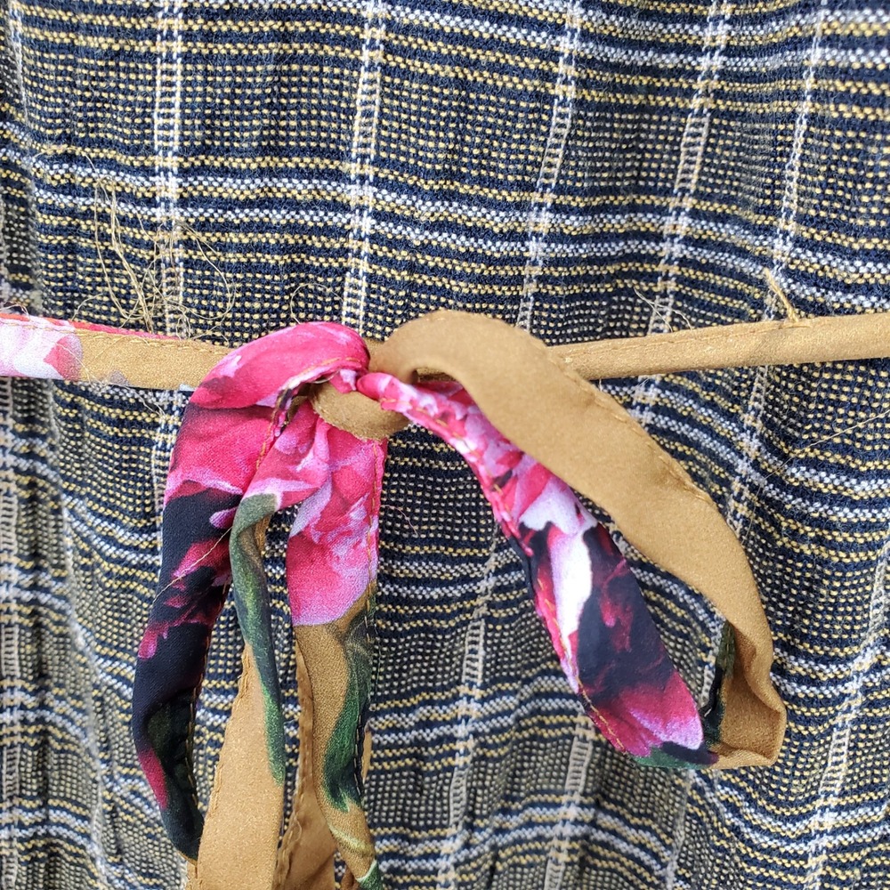 Alembika Floral Plaid Mixed Media Midi Dress Brown 4 Lagenlook Artsy Cottagecore - Picture 9 of 13